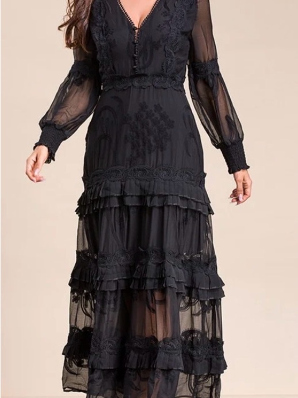 Black Sheer Tiered Maxi Dress - Women